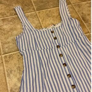 American Eagle Blue White Striped Button Front Mini Dress Back Tie Womens XS